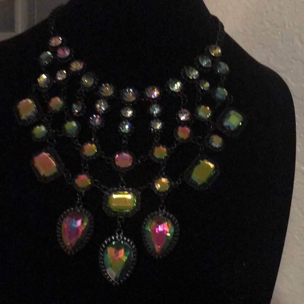 Black & Colorful (Iridescent) Bib Necklace.